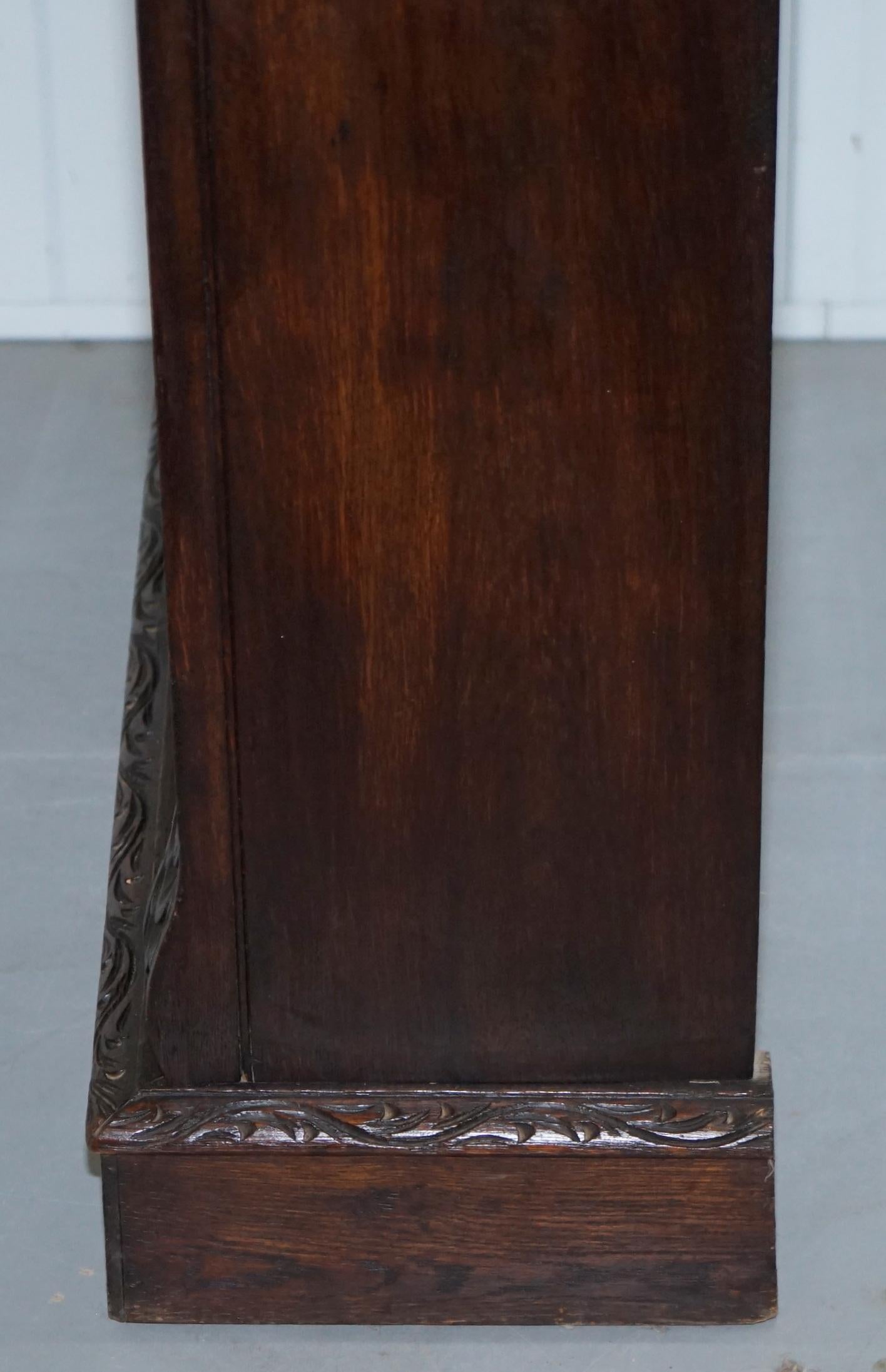 Ornately Carved Solid English Oak Victorian Library Bookcase in Jacobean Style 13