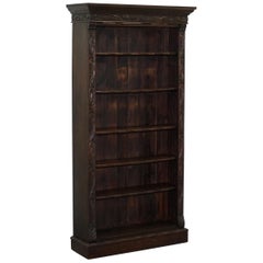 Antique Ornately Carved Solid English Oak Victorian Library Bookcase in Jacobean Style