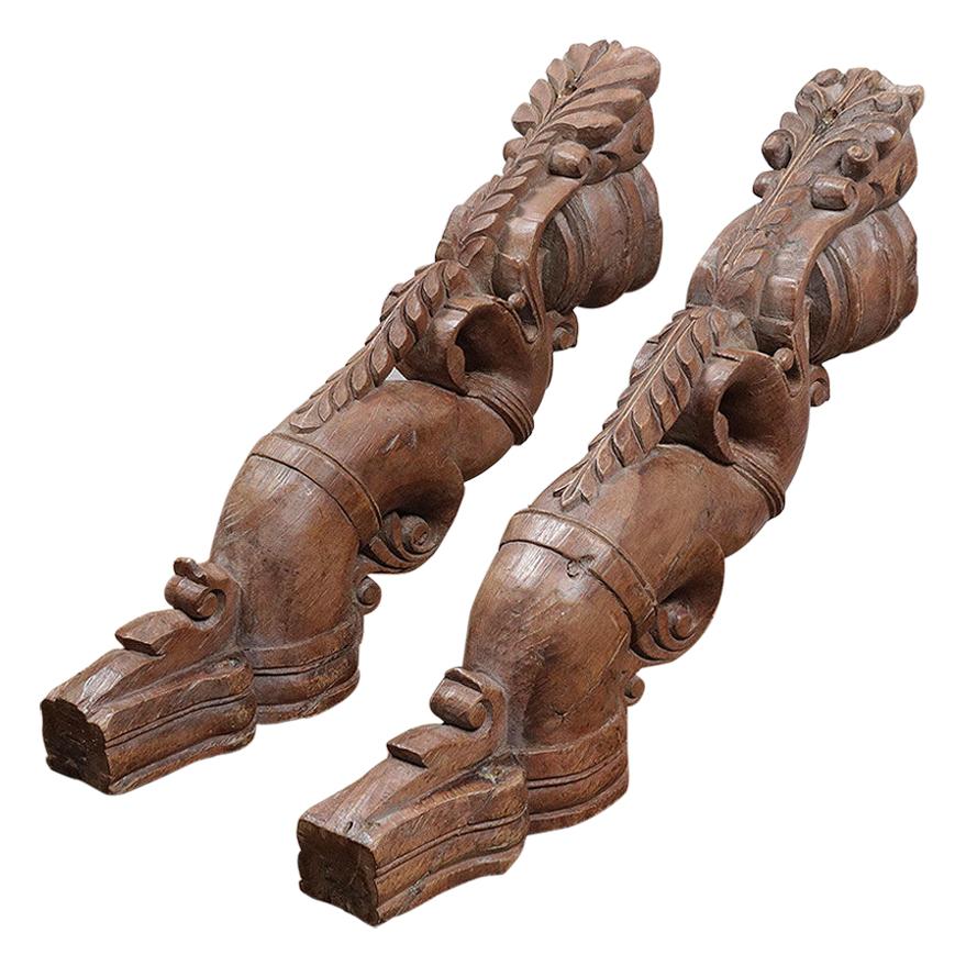 Ornately Carved Teak Corbels, 20th Century For Sale