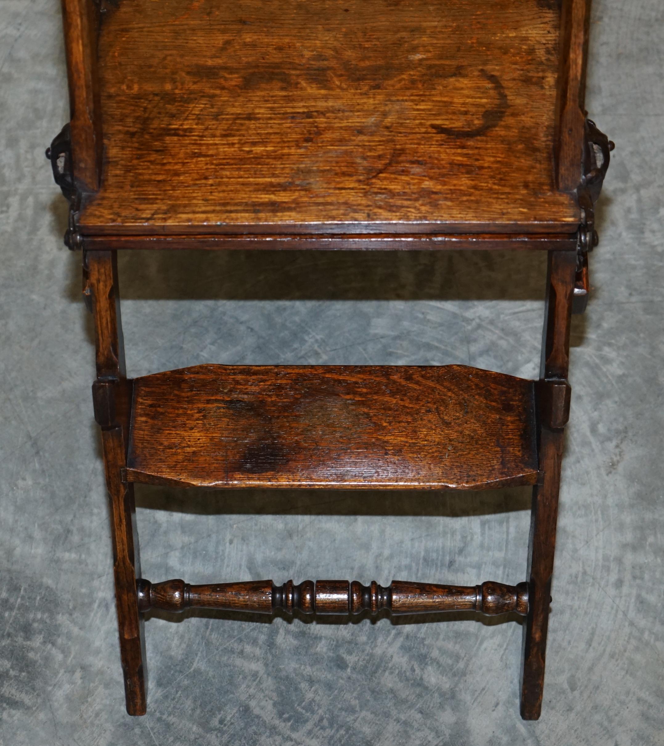 Ornately Carved Victorian 1880 English Oak Library Steps Metamorphic Chair 15