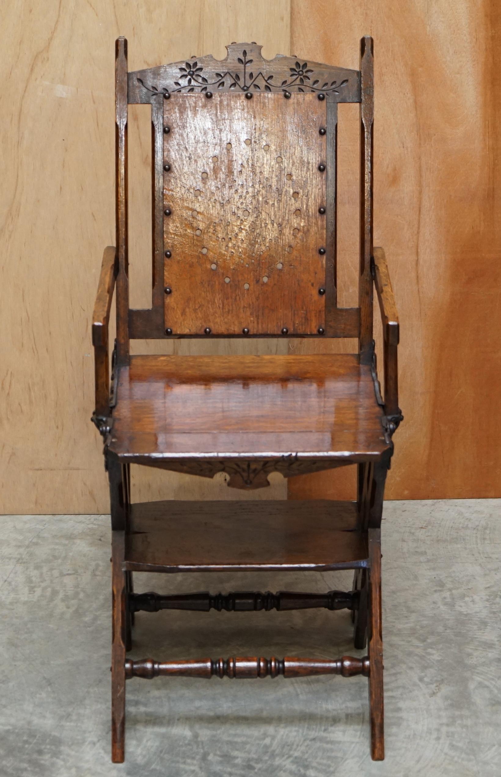 19th Century Ornately Carved Victorian 1880 English Oak Library Steps Metamorphic Chair