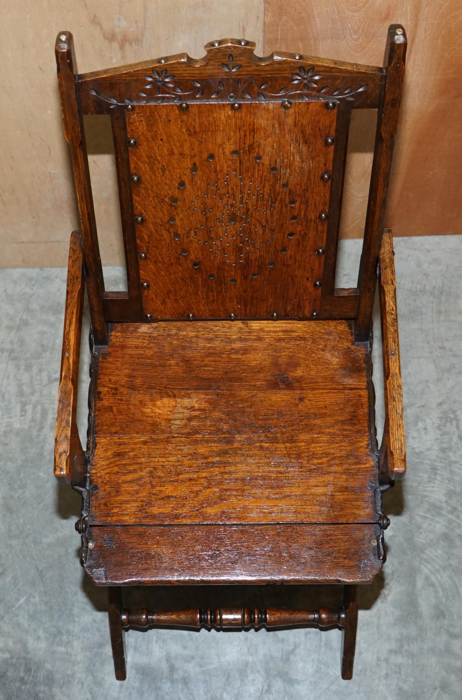 Ornately Carved Victorian 1880 English Oak Library Steps Metamorphic Chair 2
