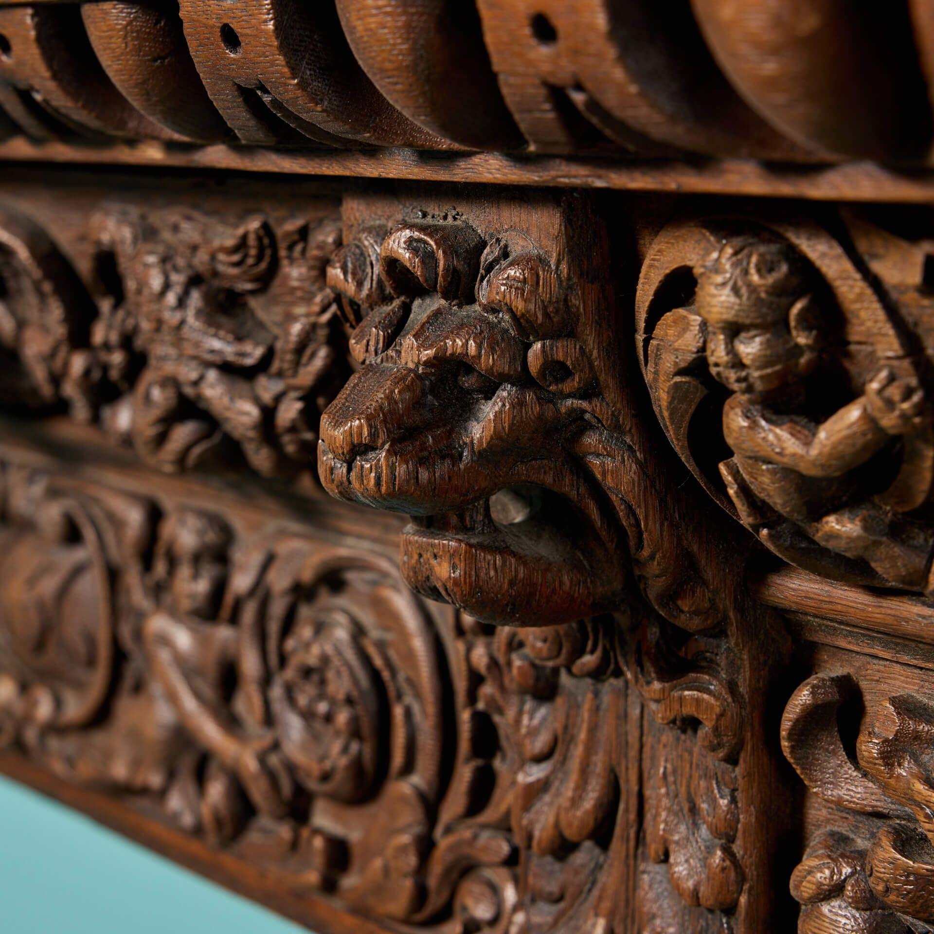 19th Century Ornately Carved Victorian Oak Fire Surround