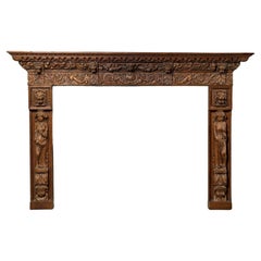 Antique Ornately Carved Victorian Oak Fire Surround