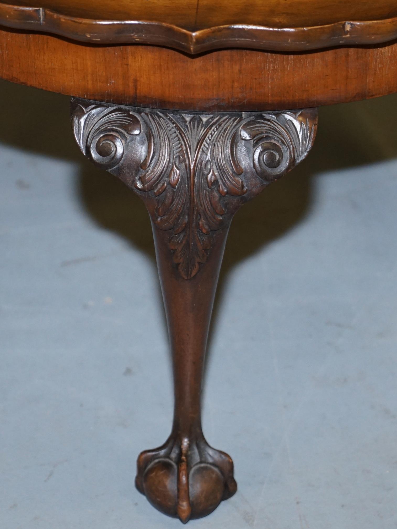 Ornately Carved Vintage Claw & Ball Coffee Table Pie Crust Edge Solid Walnut 6