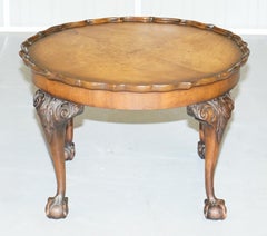 Ornately Carved Vintage Claw & Ball Coffee Table Pie Crust Edge Solid Walnut
