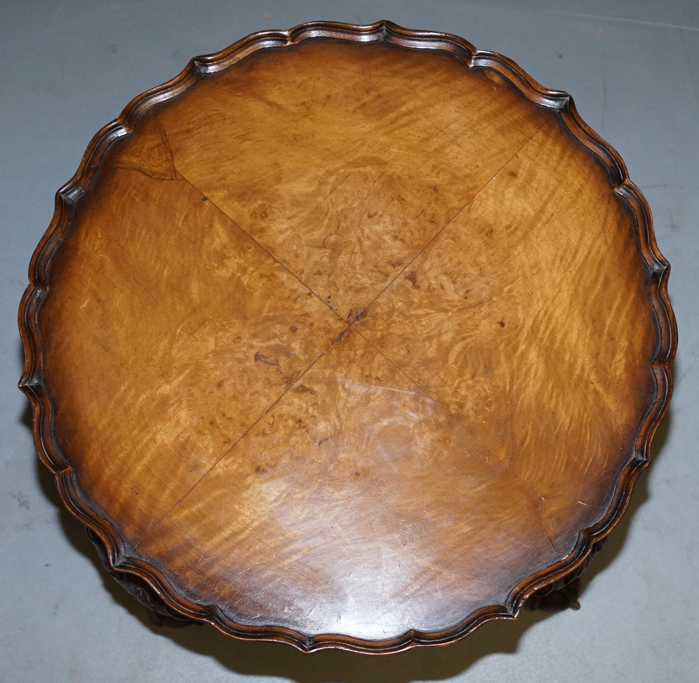 Mid-Century Modern Ornately Carved Vintage Claw & Ball Coffee Table Pie Crust Edge Solid Walnut