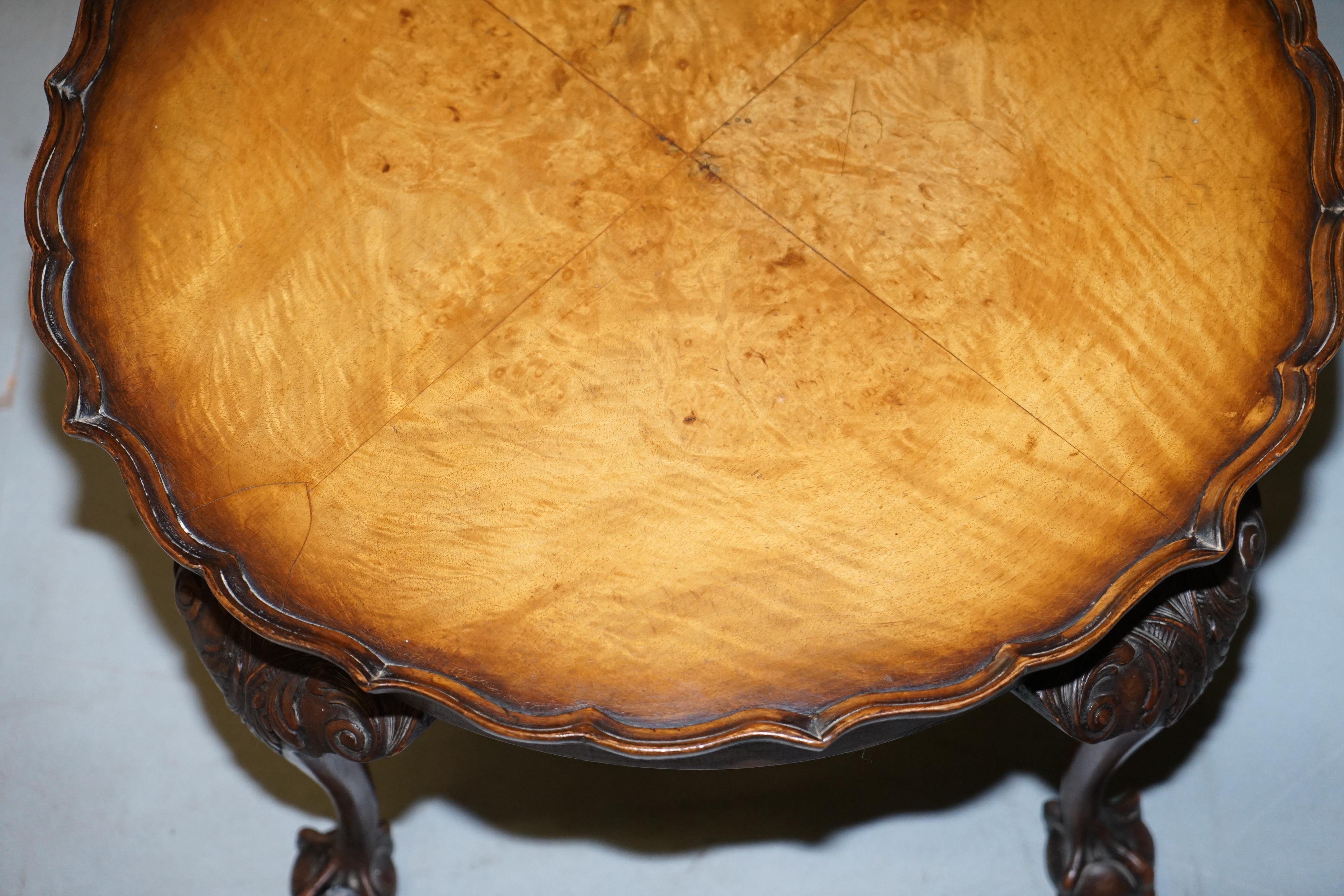 Mid-20th Century Ornately Carved Vintage Claw & Ball Coffee Table Pie Crust Edge Solid Walnut