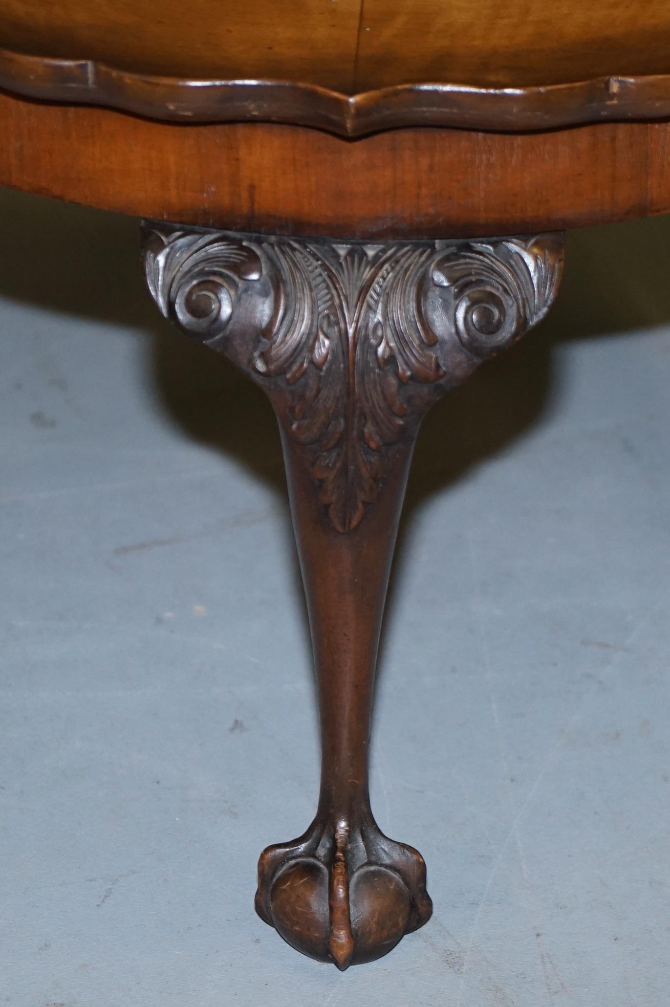 Ornately Carved Vintage Claw & Ball Coffee Table Pie Crust Edge Solid Walnut 1