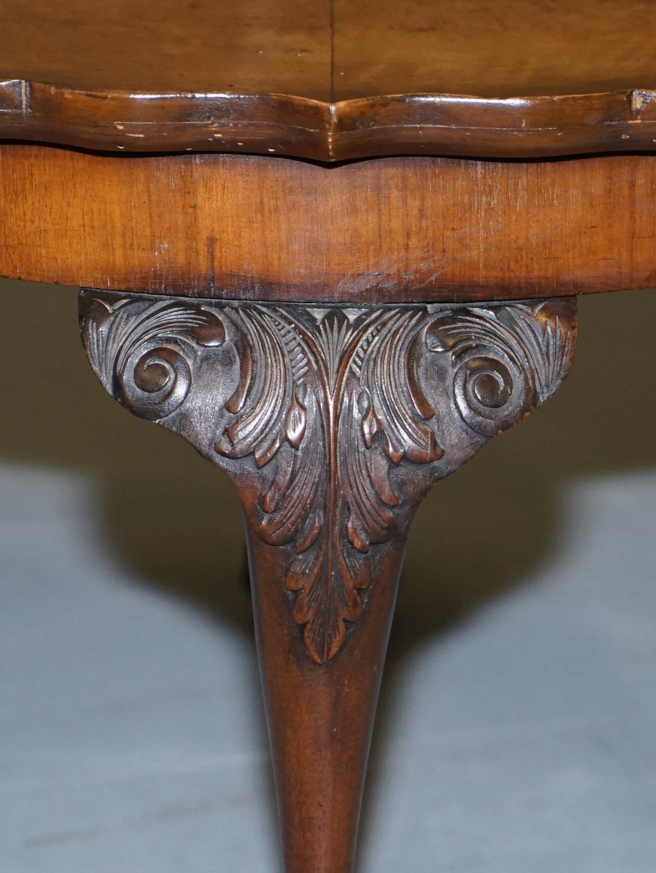 Ornately Carved Vintage Claw & Ball Coffee Table Pie Crust Edge Solid Walnut 3