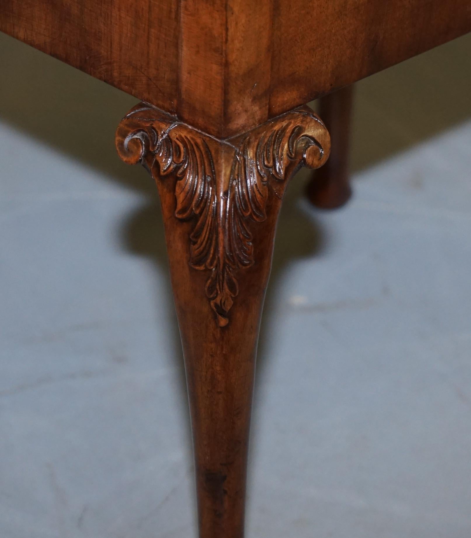 Hand-Crafted Ornately Carved Walnut Cigar Brown Leather Piano Bench Stool Internal Storage