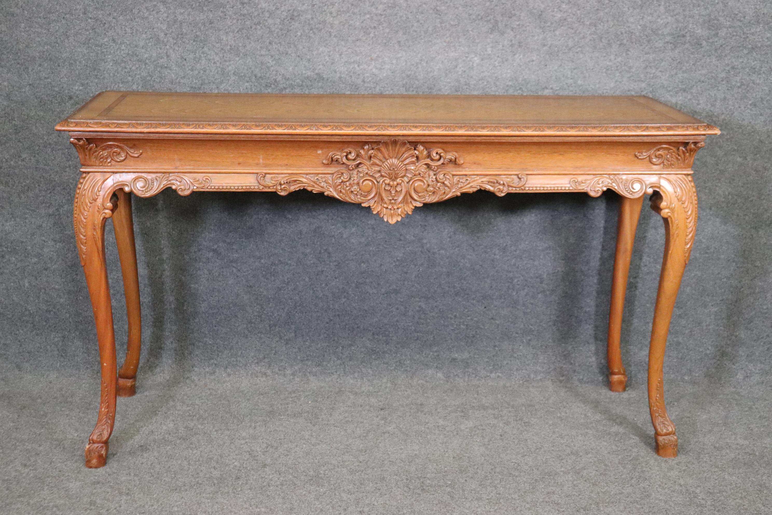 European Ornately Carved Walnut Georgian Style Inlaid Server or Console Table For Sale