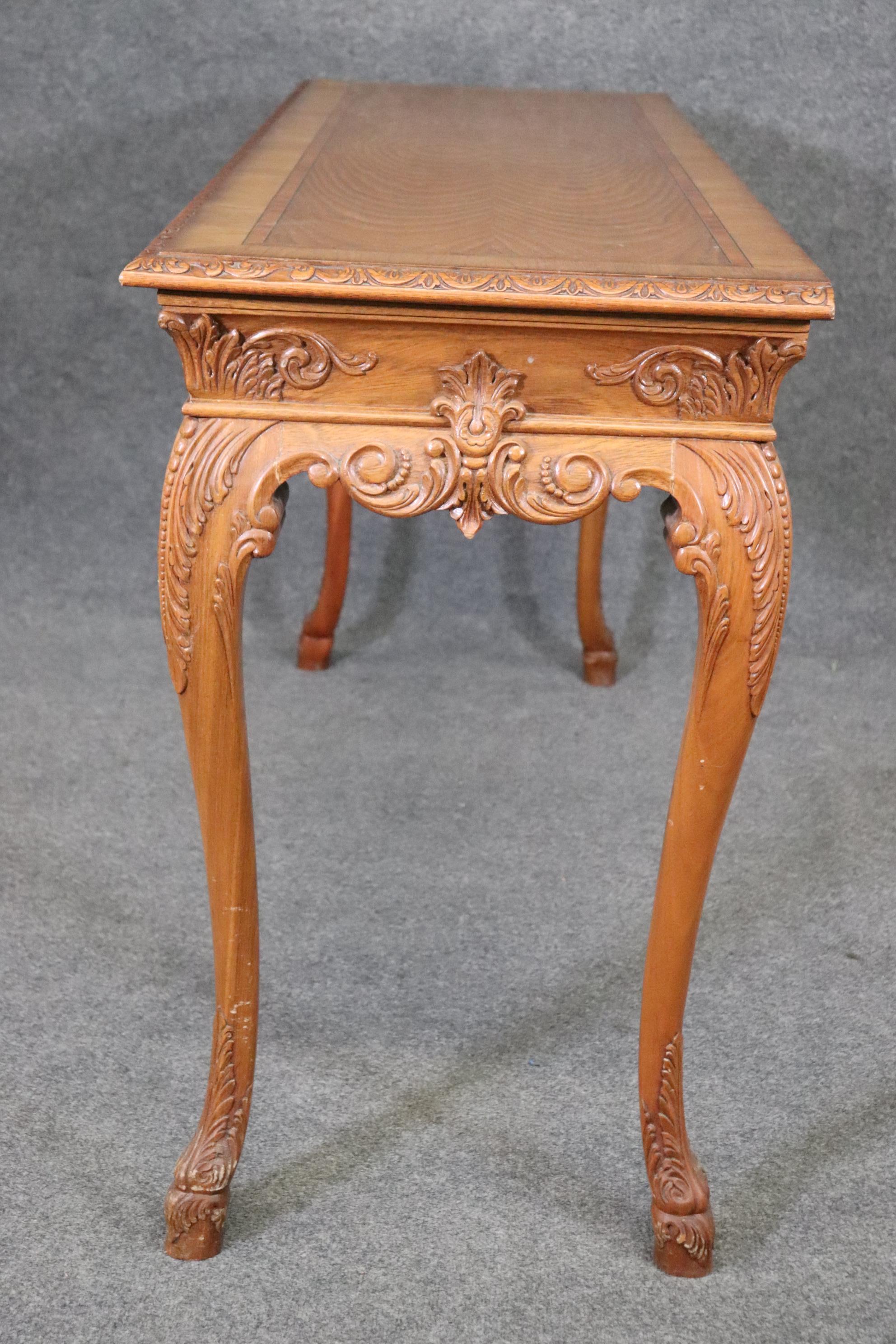 Ornately Carved Walnut Georgian Style Inlaid Server or Console Table In Good Condition For Sale In Swedesboro, NJ