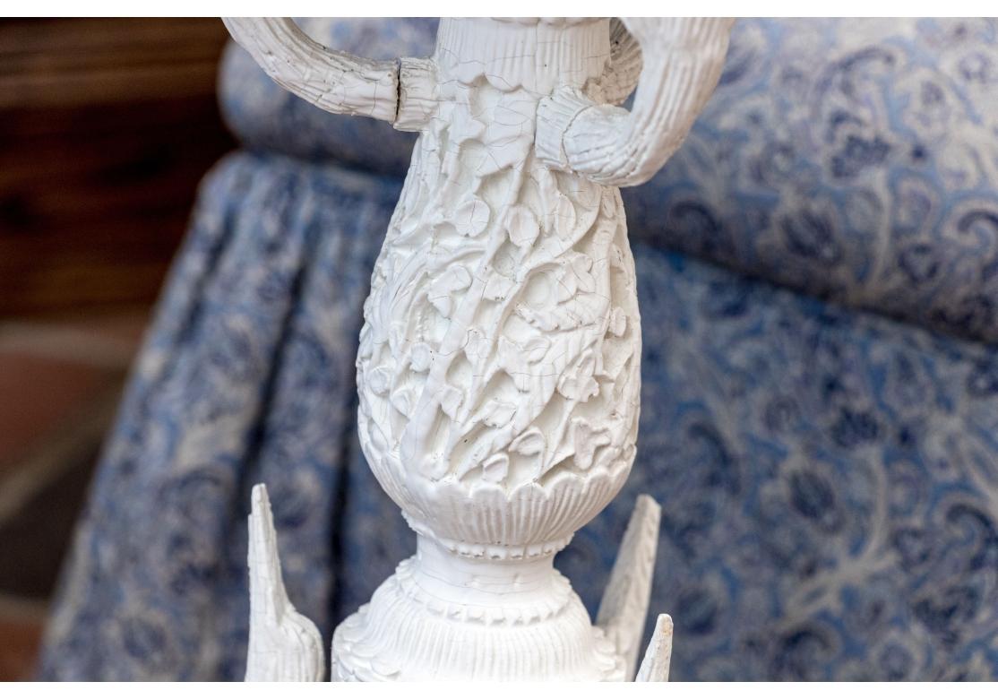 Ornately Cast Resin India Paint Decorated Pedestal Accent Table For Sale 5