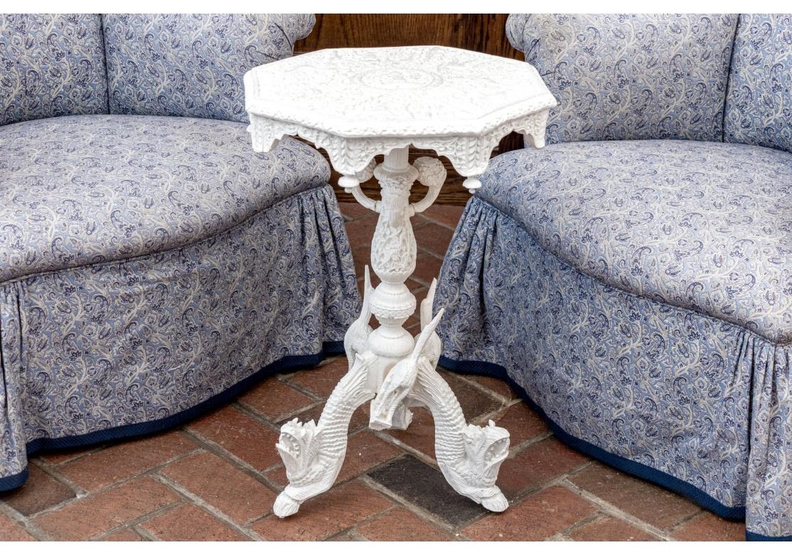 Ornately Cast Resin India Paint Decorated Pedestal Accent Table For Sale 10