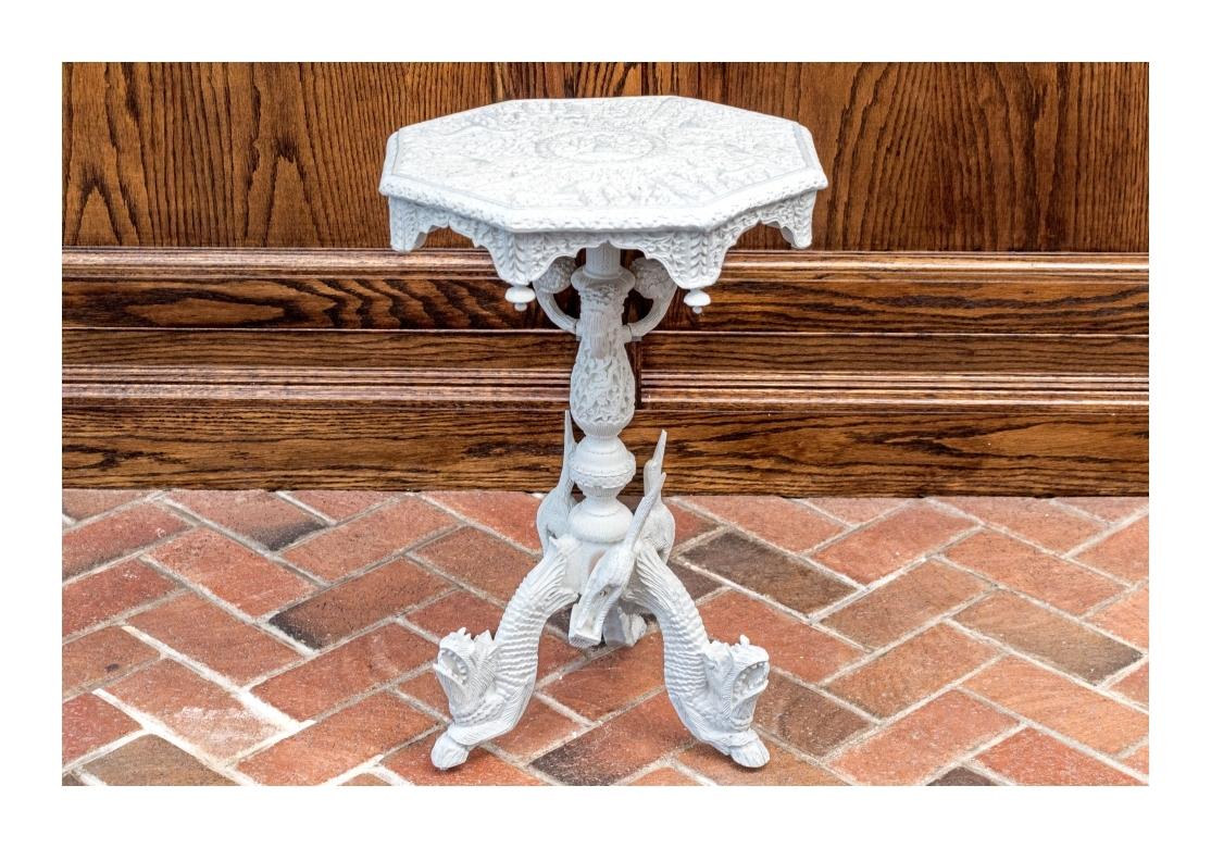 Ornately Cast Resin India Paint Decorated Pedestal Accent Table For Sale 14