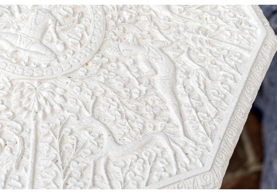 20th Century Ornately Cast Resin India Paint Decorated Pedestal Accent Table For Sale