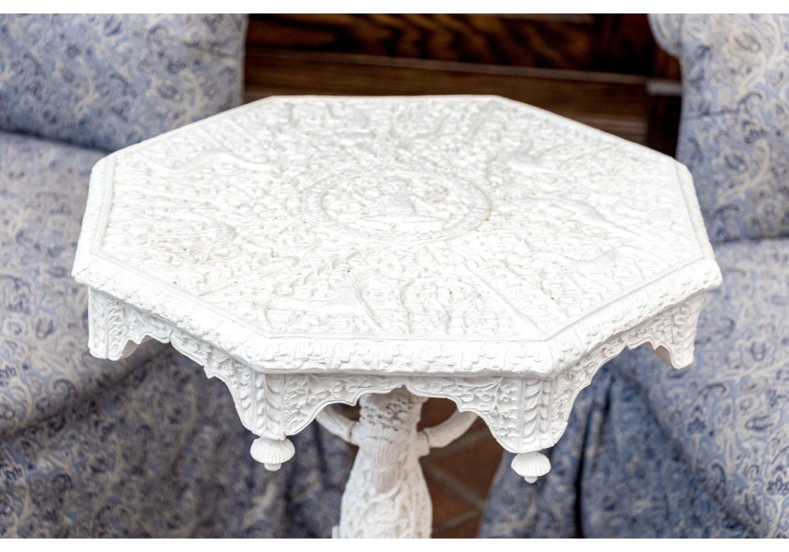 Ornately Cast Resin India Paint Decorated Pedestal Accent Table For Sale 1