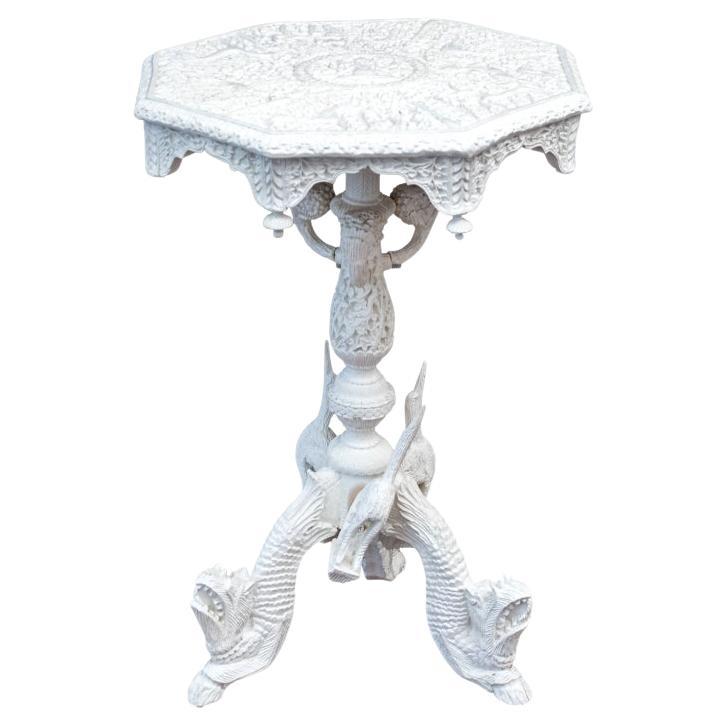 Ornately Cast Resin India Paint Decorated Pedestal Accent Table For Sale