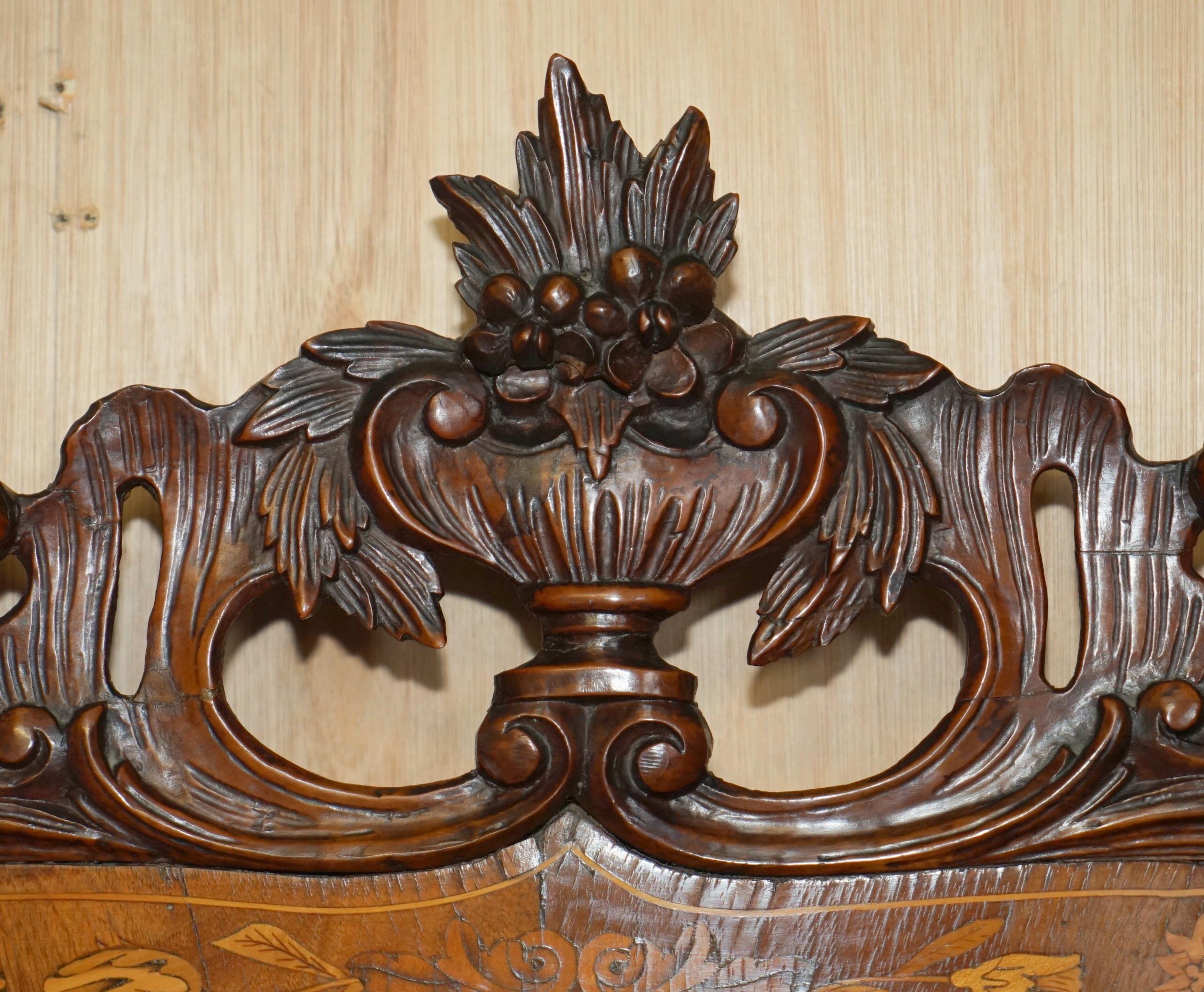 Belgian ORNATELY DECORATED ANTiQUE DUTCH MARQUETRY INLAY WALL MIRROR SUBLIME CARVINGS For Sale