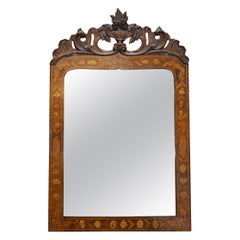 ORNATELY DECORATED ANTiQUE DUTCH MARQUEtry INLAY WALL MIRROR SUBLIME CARVINGS