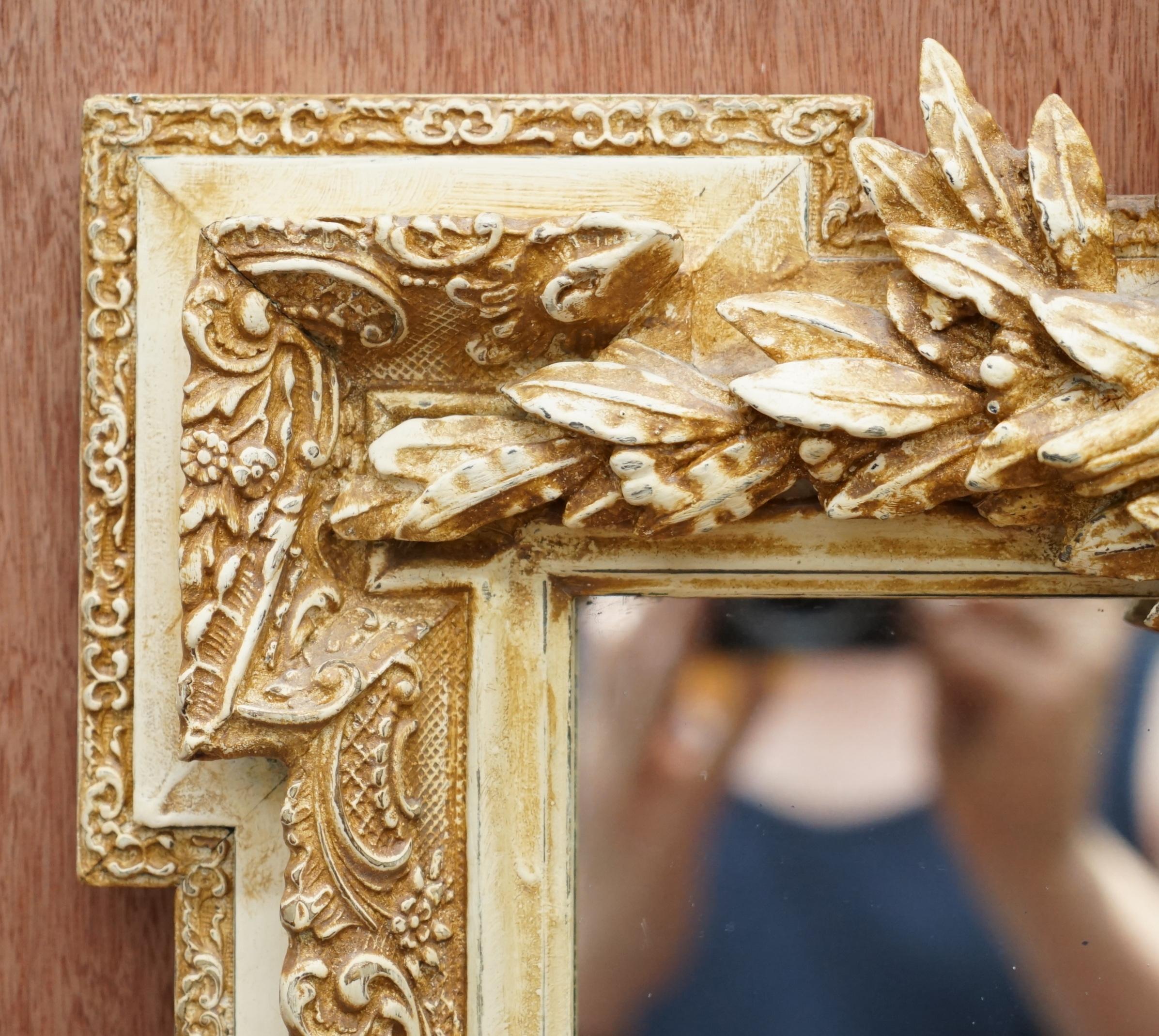 English Ornately Decorated Wedding Mirror Depicting Two Turtle Doves Kissing Gilt Decor For Sale