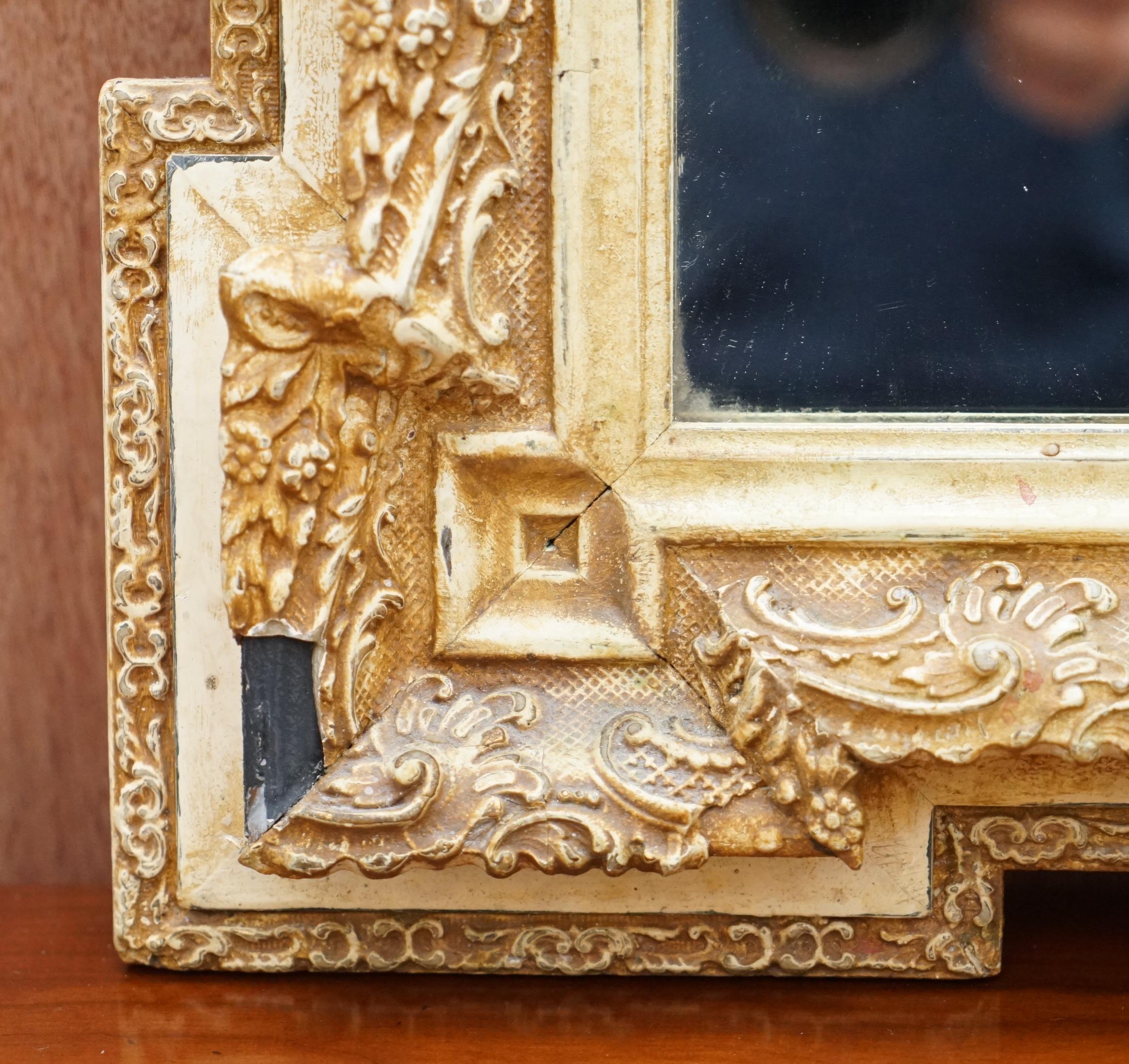 Mid-20th Century Ornately Decorated Wedding Mirror Depicting Two Turtle Doves Kissing Gilt Decor For Sale