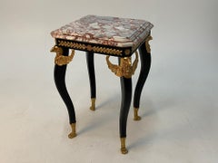 Ornately Elegant Eagle Motife Ebonized and Gilt Bronze End Table with Marble Top