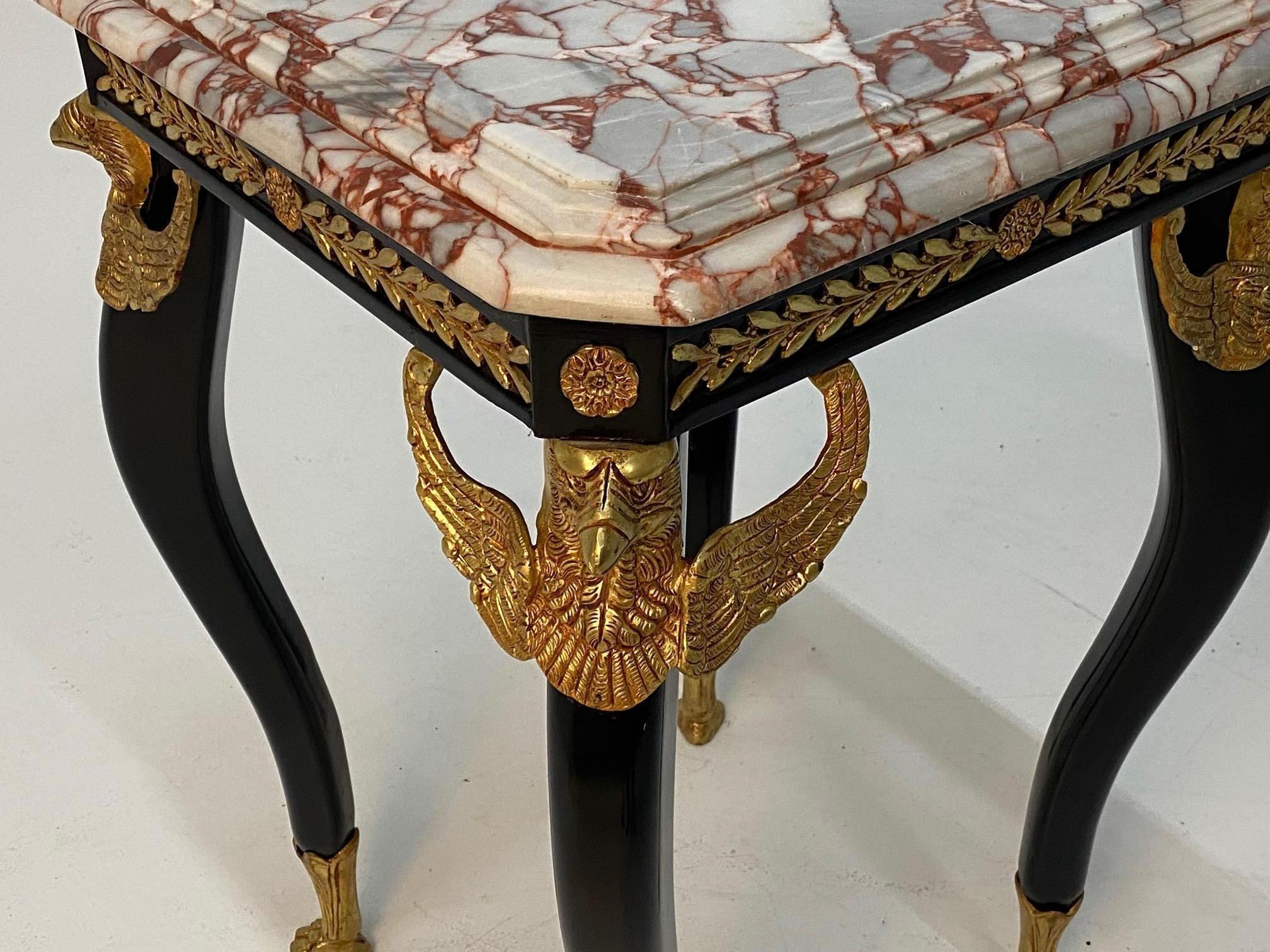 Ornately Elegant Eagle Motife Ebonized and Gilt Bronze End Table with Marble Top In Good Condition In Hopewell, NJ