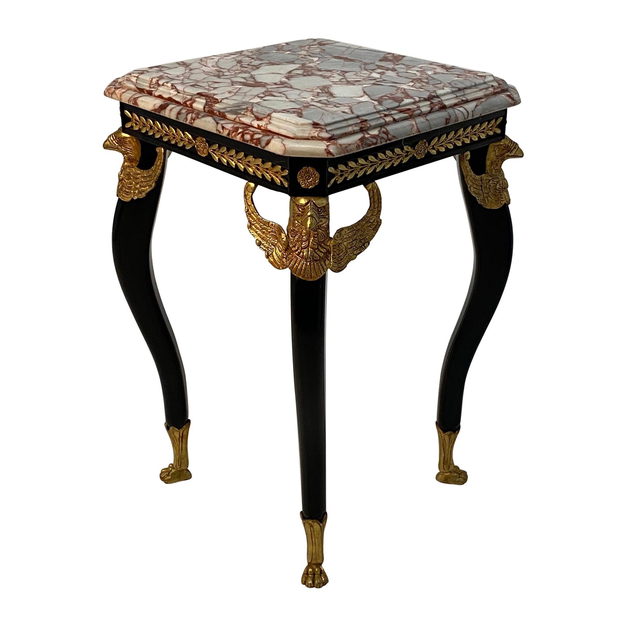 Ornately Elegant Eagle Motife Ebonized and Gilt Bronze End Table with Marble Top