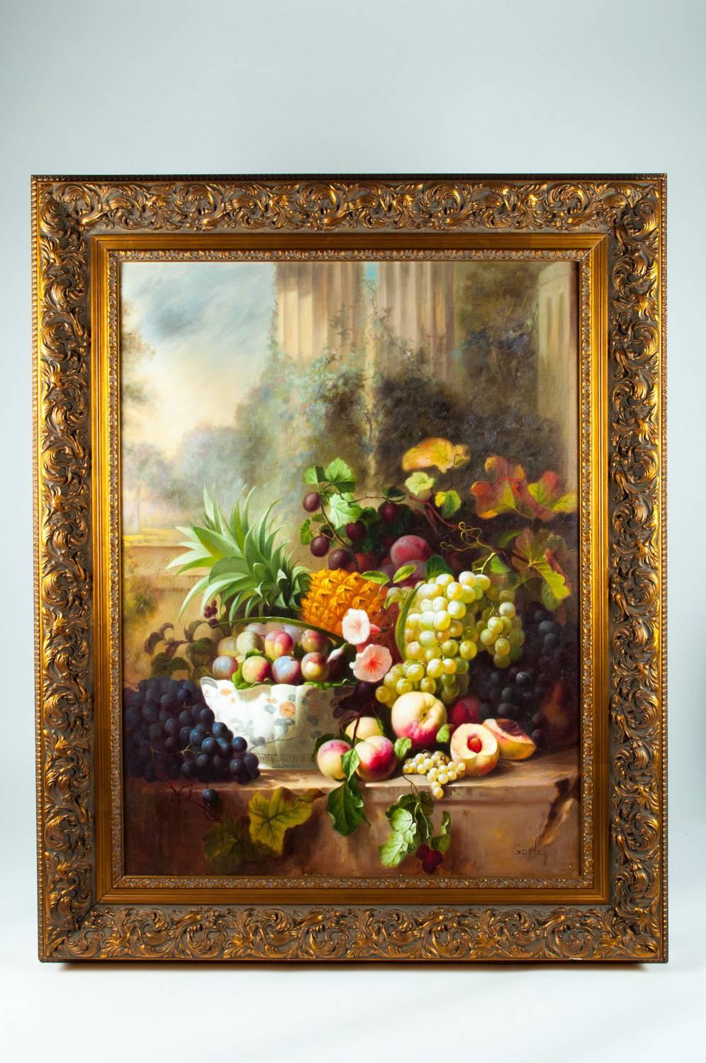 Ornately Framed Oil Painting Floral Bouquet Still Life 2