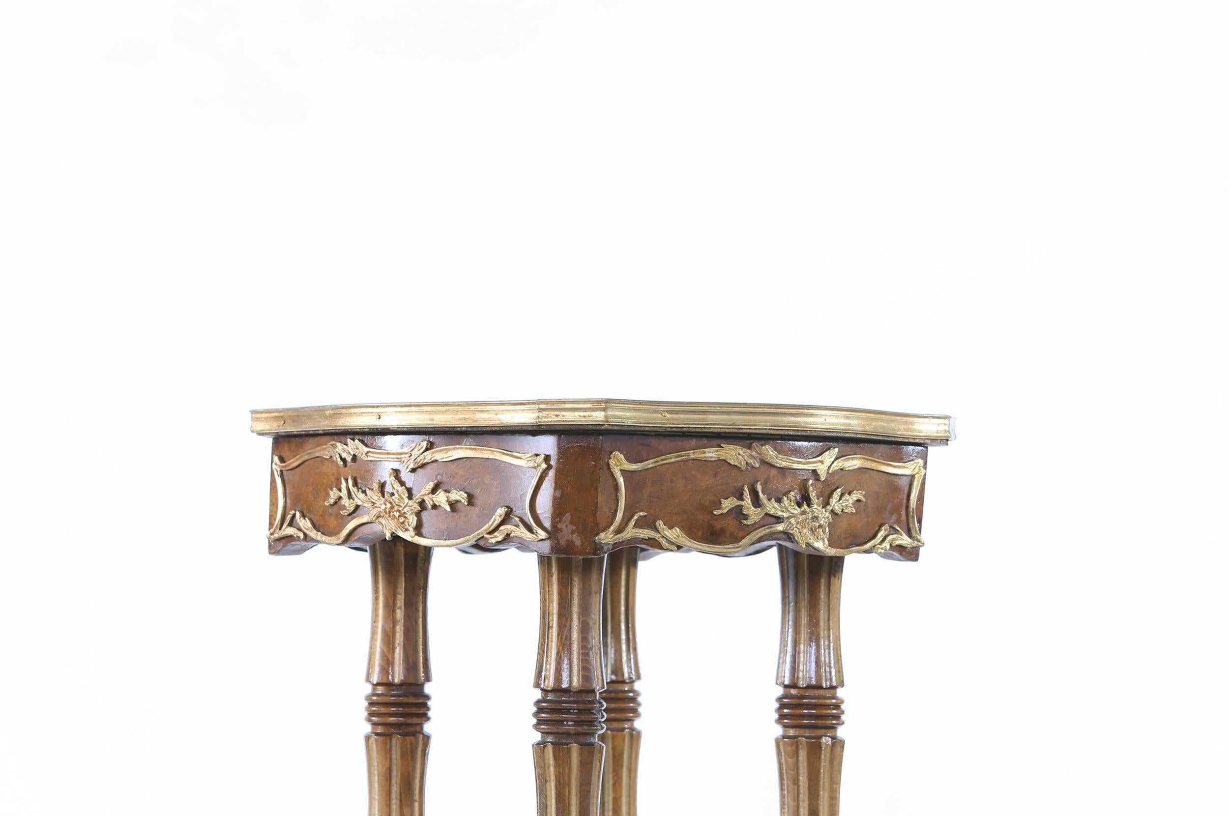 Ornately Gilt Bronze Mounted / Fruitwood Pedestal Table In Good Condition For Sale In Tarry Town, NY