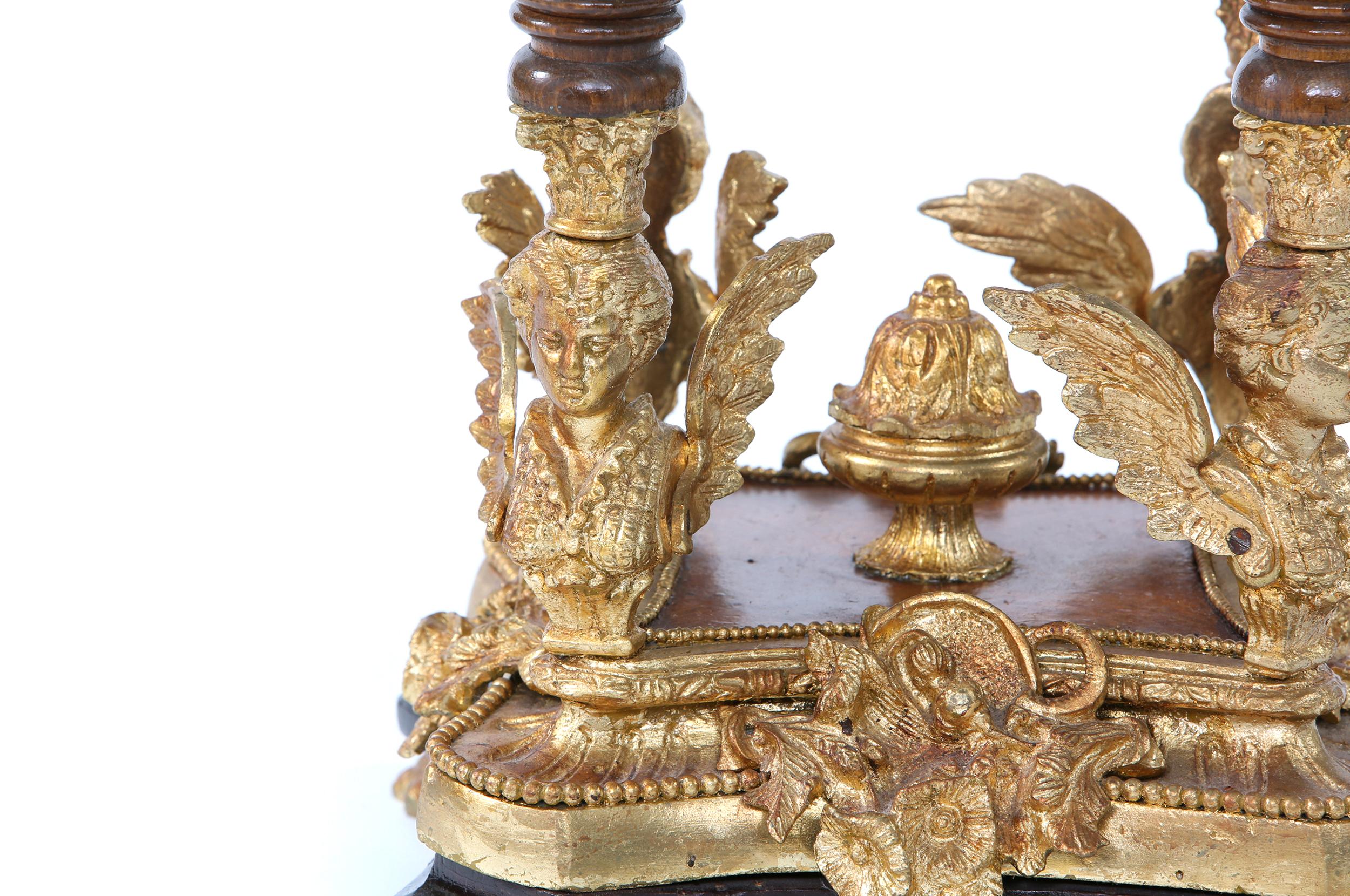 Early 20th Century Ornately Gilt Bronze Mounted / Fruitwood Pedestal Table For Sale