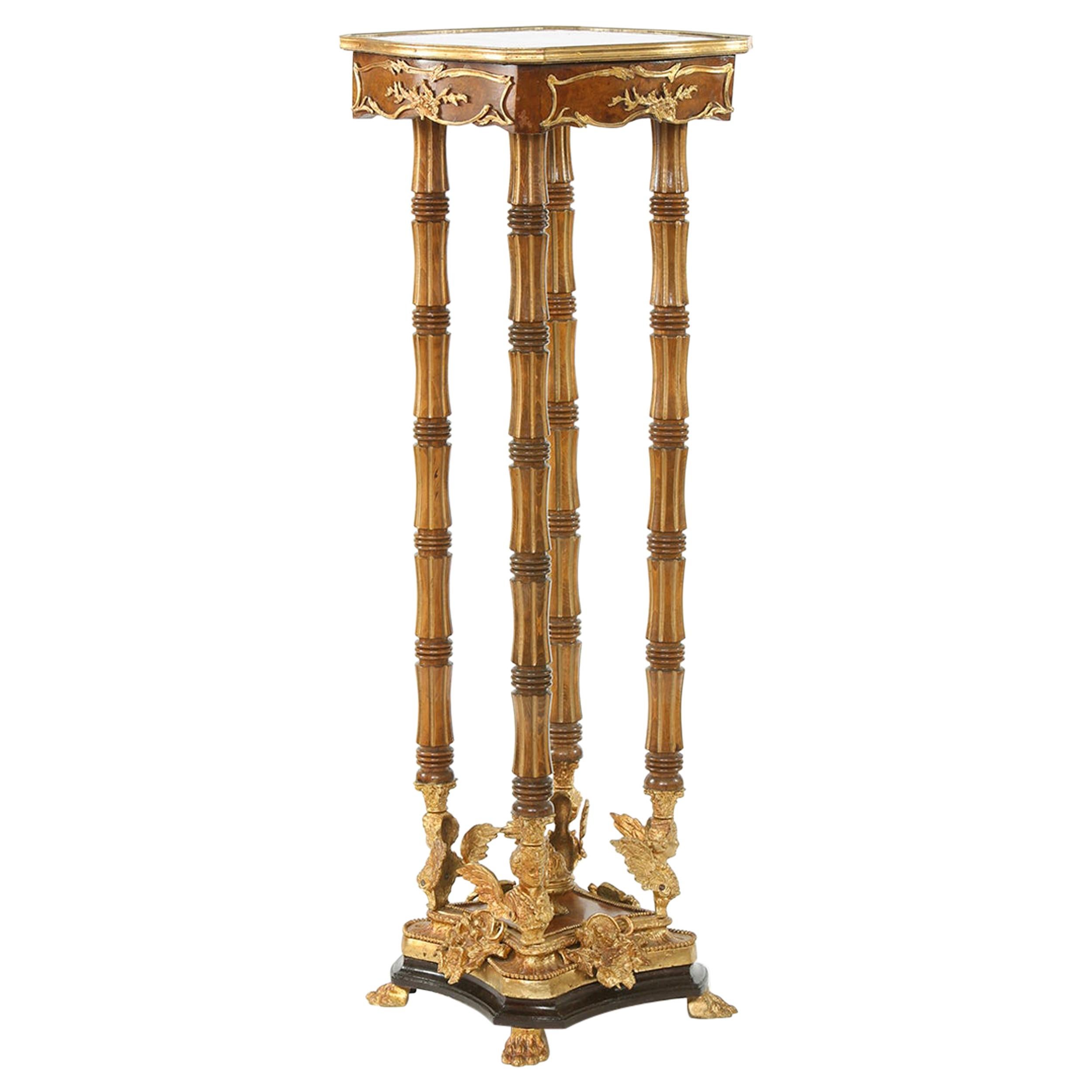 Ornately Gilt Bronze Mounted / Fruitwood Pedestal Table For Sale