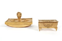 Ornately Gilt Gold Brass Desk Accessory Set