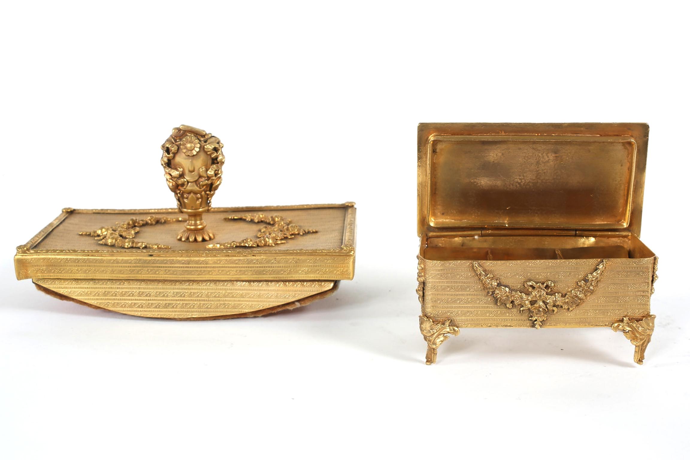 European Ornately Gilt Gold Brass Desk Accessory Set
