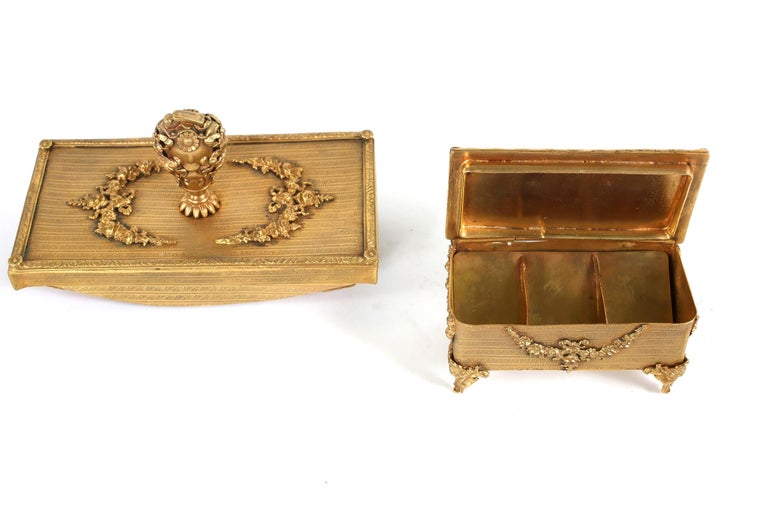 Ornately Gilt Gold Brass Desk Accessory Set For Sale at 1stDibs