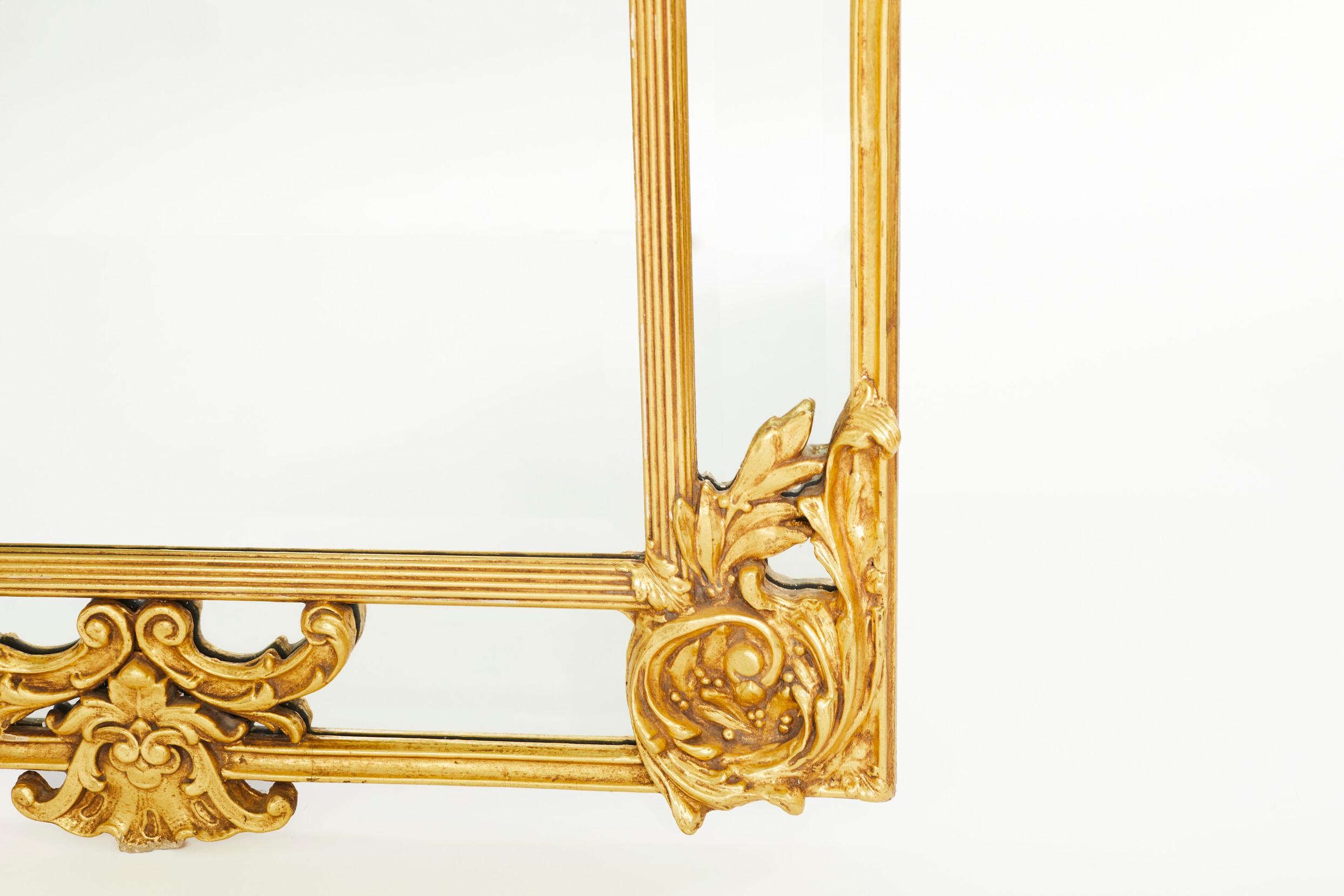 Hand-Painted Ornately Gilt Wood Framed Hanging Wall Mirror For Sale