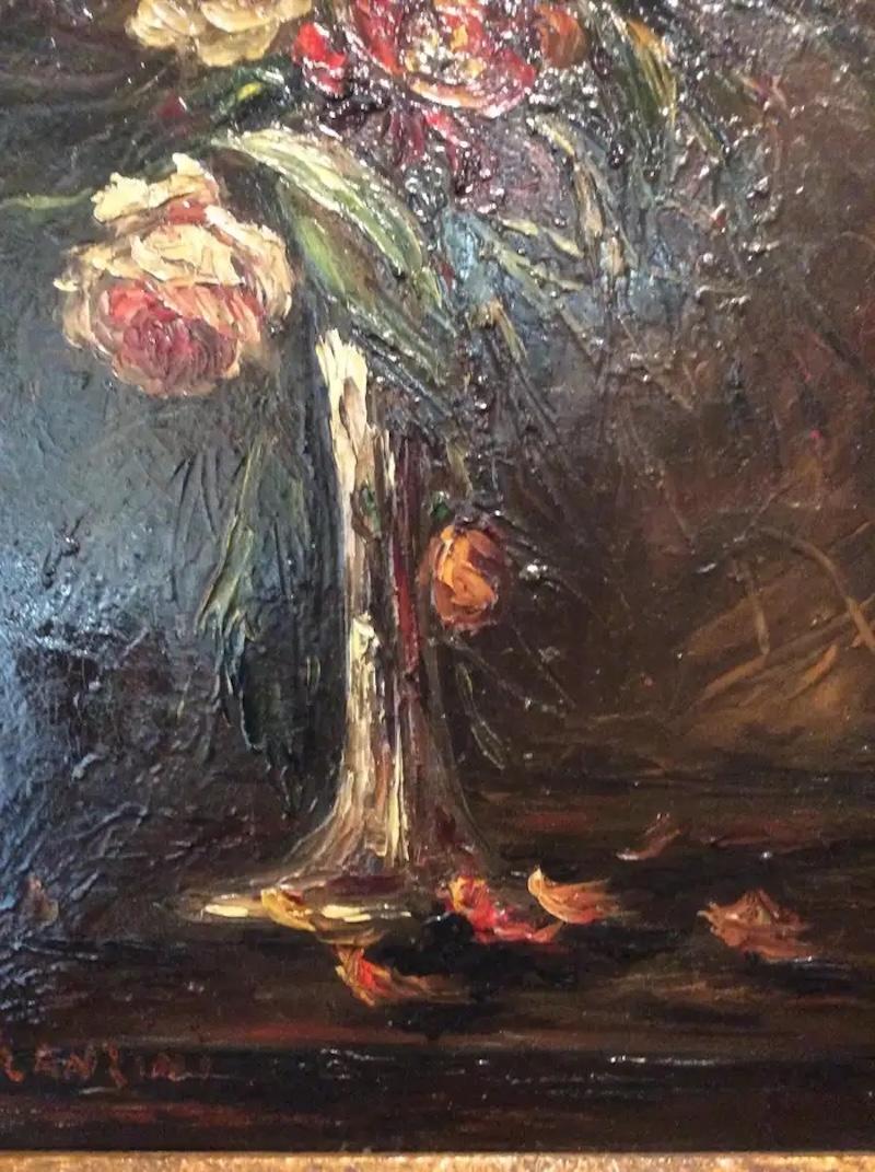Aufwendig vergoldetes gerahmtes Blumengemälde von Charles Franzini D'issoncourt (Barock) im Angebot