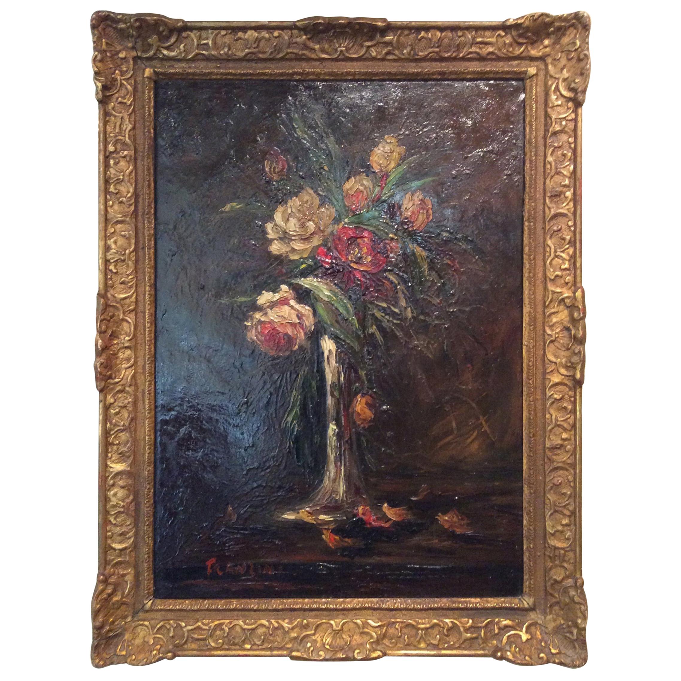 Ornately Giltwood Framed Floral Painting by Charles Franzini D’issoncourt