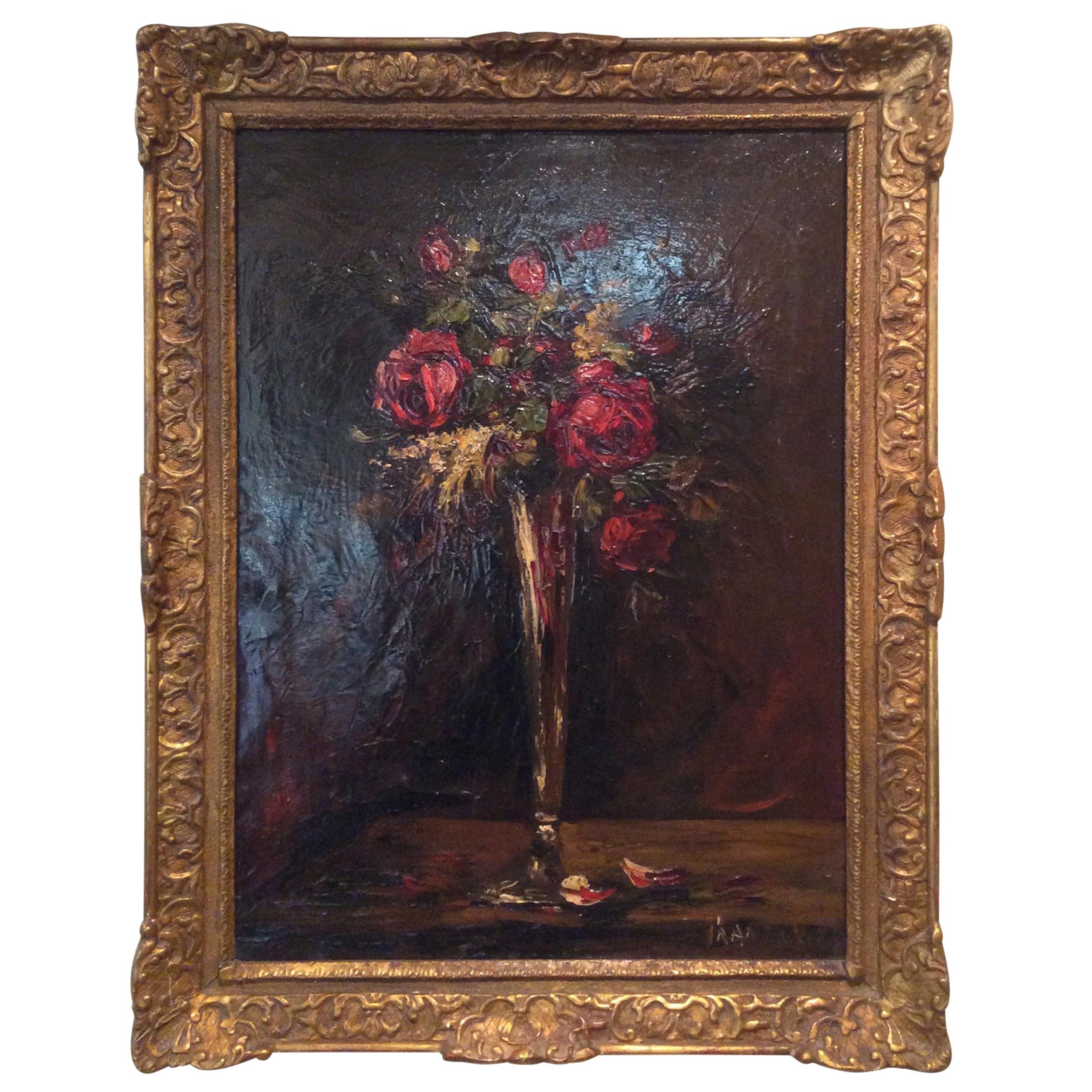 French Still Life Floral Painting by Charles Franzini d’Issoncourt For Sale