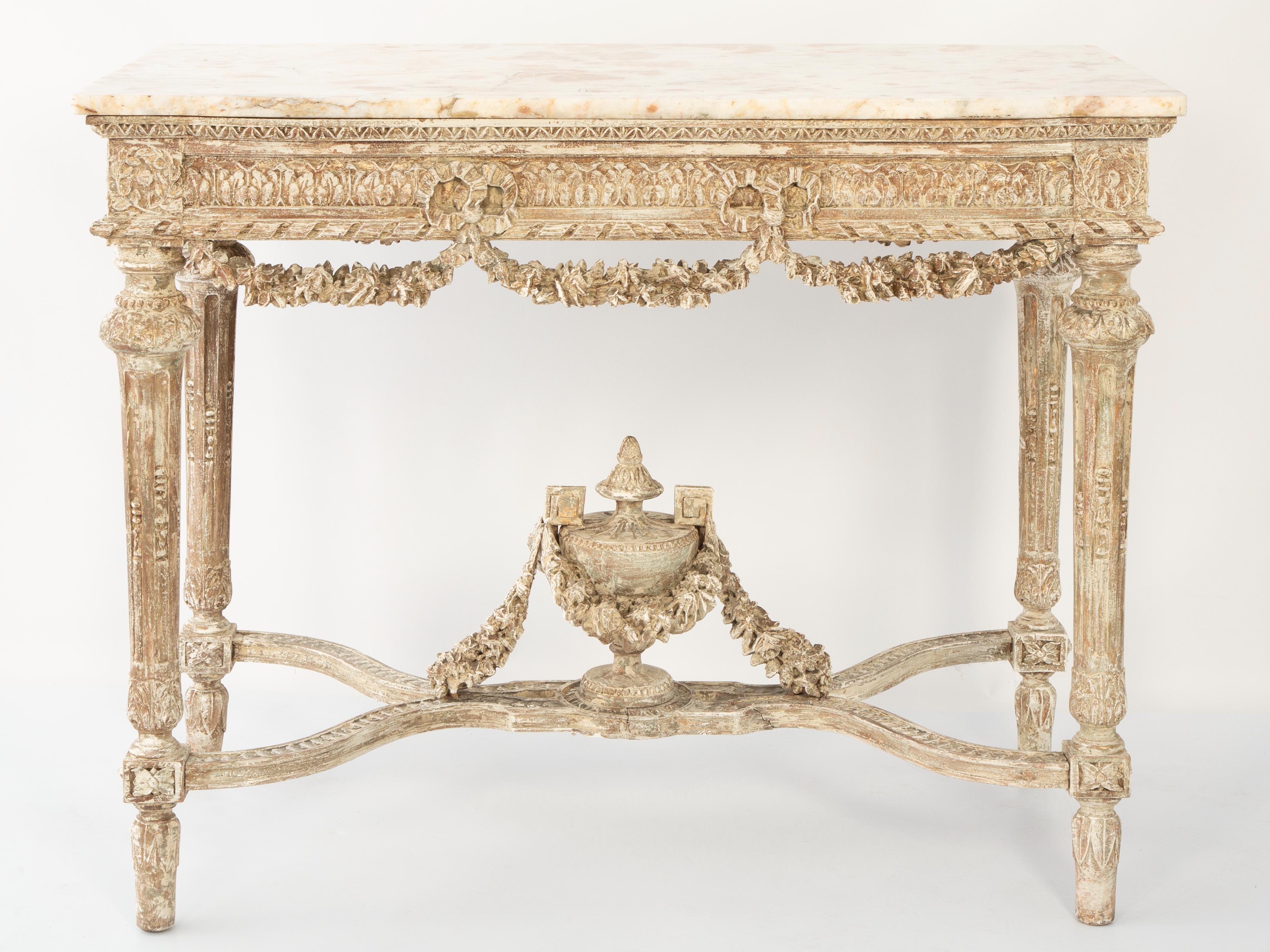 Ornately Hand-Carved 19th Century French Center Table or Console with Marble Top 5