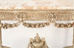 Ornately Hand-Carved 19th Century French Center Table or Console with Marble Top