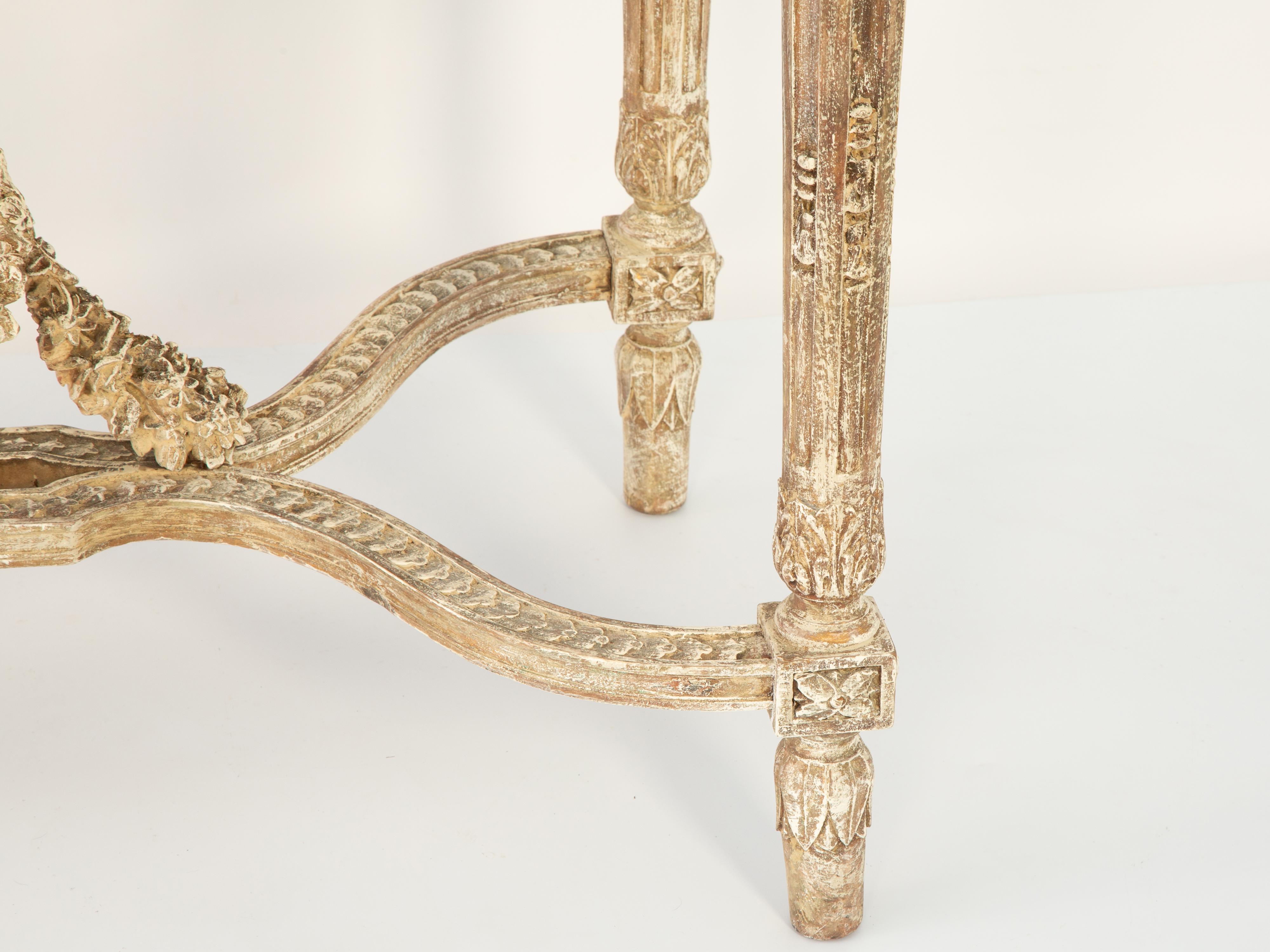 Louis XVI Ornately Hand-Carved 19th Century French Center Table or Console with Marble Top