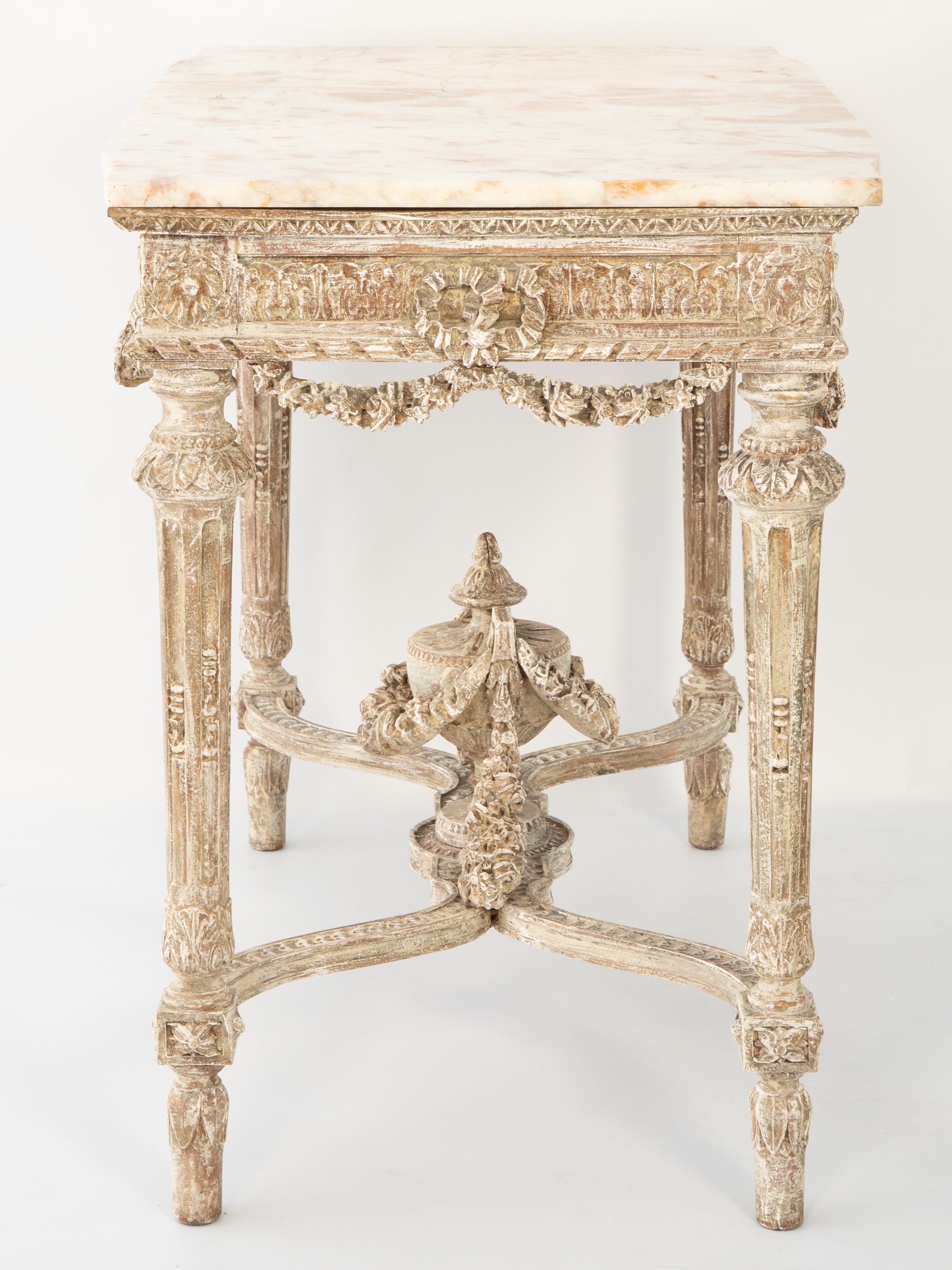 Ornately Hand-Carved 19th Century French Center Table or Console with Marble Top 4