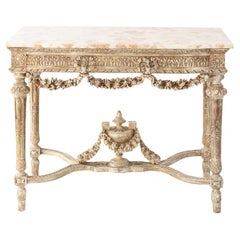 Ornately Hand-Carved 19th Century French Center Table or Console with Marble Top
