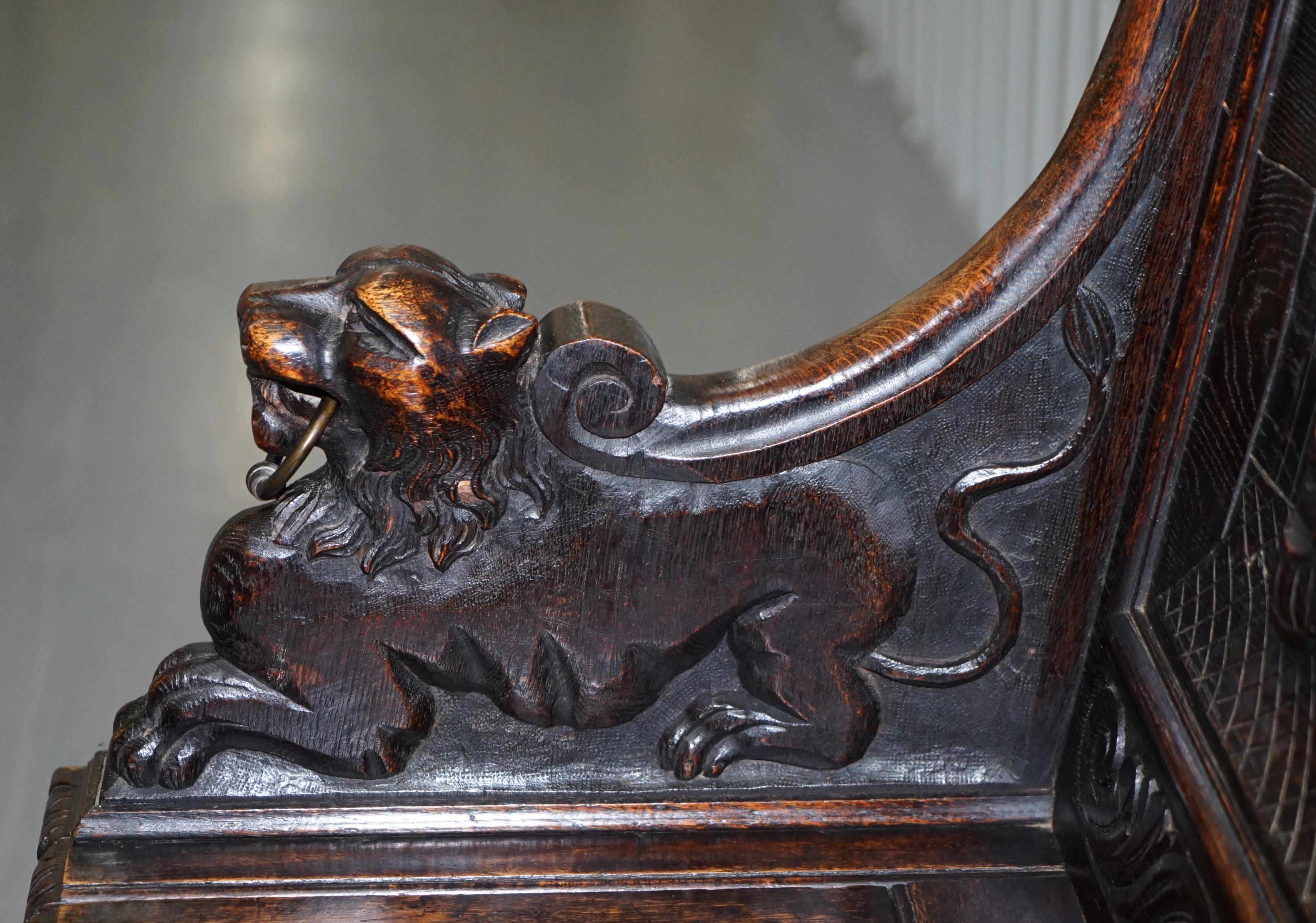 Hand-Carved Ornately Hand Carved Early Victorian circa 1840 Settle Hall Bench with Storage