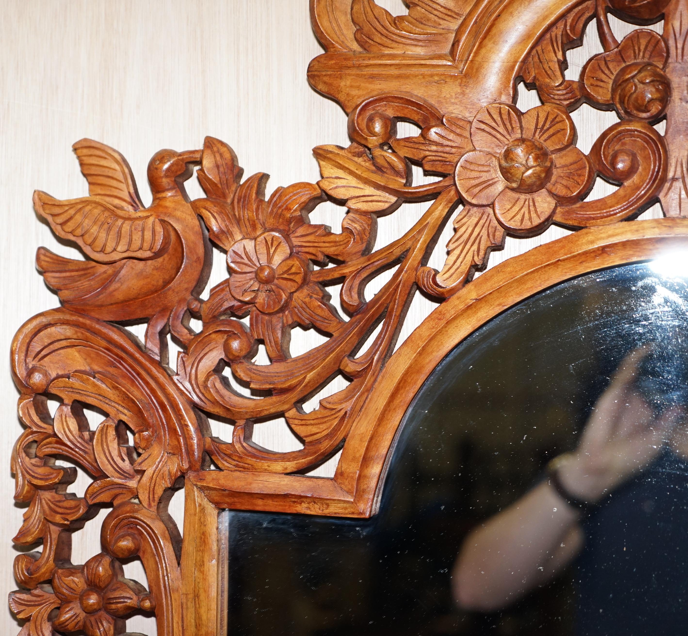 Modern Ornately Hand Carved Vintage Wall Mirror with Birds & Flowers All-Over Liberty's