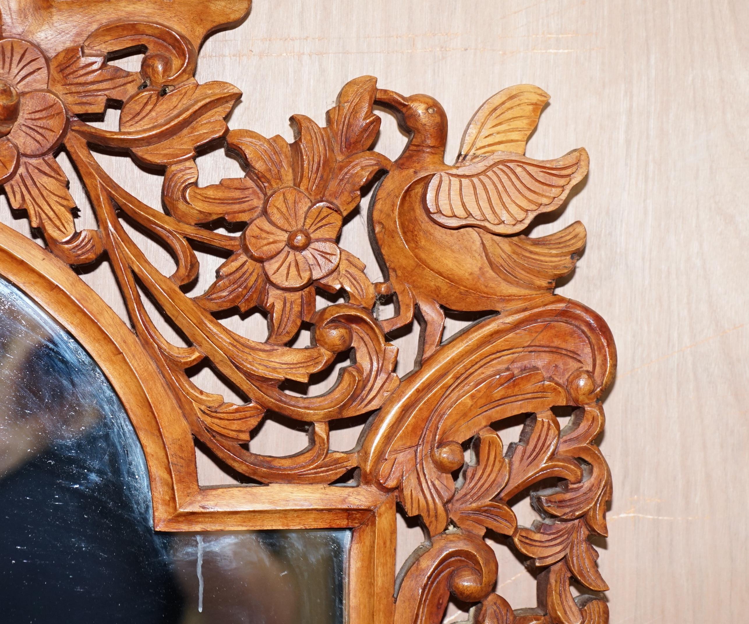 Hand-Crafted Ornately Hand Carved Vintage Wall Mirror with Birds & Flowers All-Over Liberty's