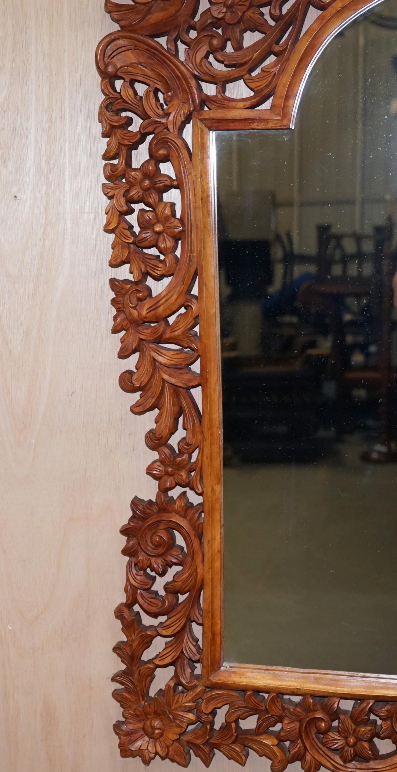 Ornately Hand Carved Vintage Wall Mirror with Birds & Flowers All-Over Liberty's In Good Condition In West Sussex, Pulborough